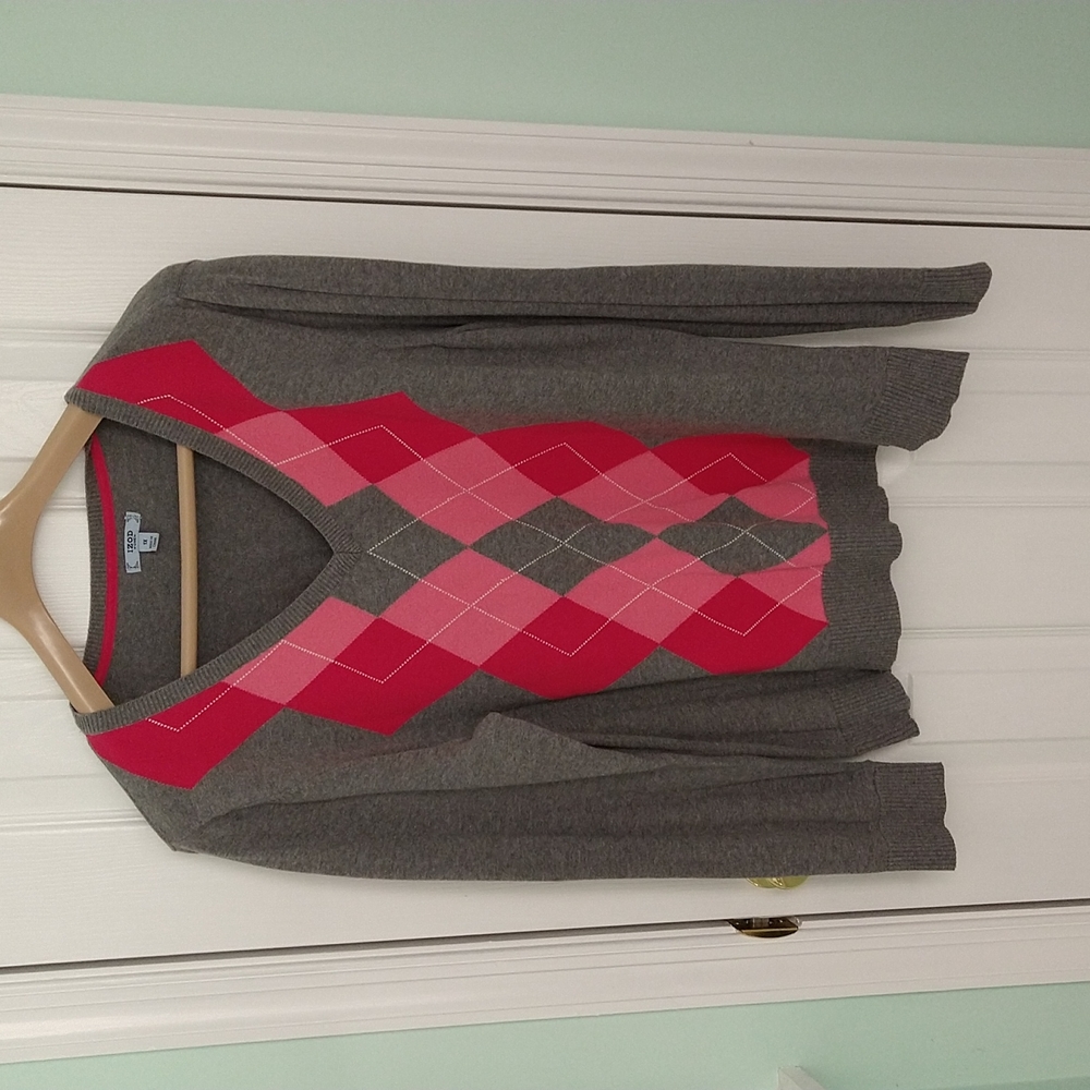 Izod Sweater 1X Gray and Pink